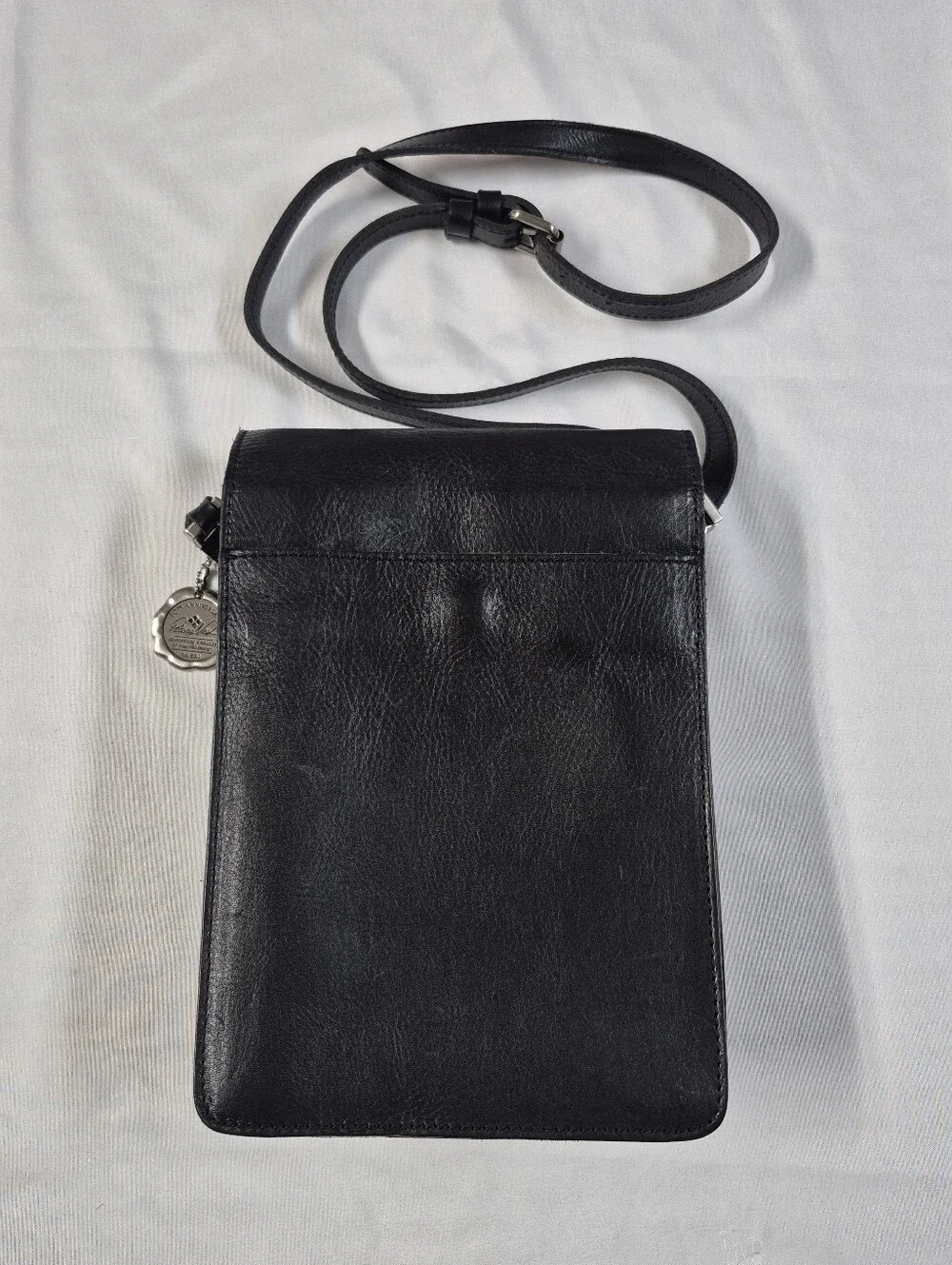 Patricia Nash Buckley Black Leather 3 Compartment North South Crossbody Purse
